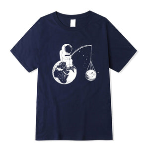 100% cotton casual short sleeve Funny design astronaut printing men T shirt o-neck knitted comfortable fabric street men t-shirt