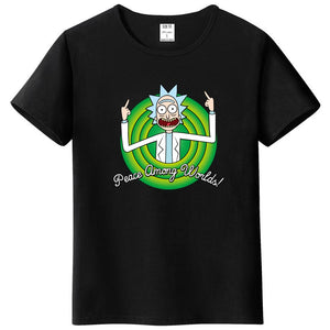 Cool Rick Morty men t shirt 2018 Summer Anime T-shirts rick and morty worlds folk black White Fitness Cartoon tee shirt homme