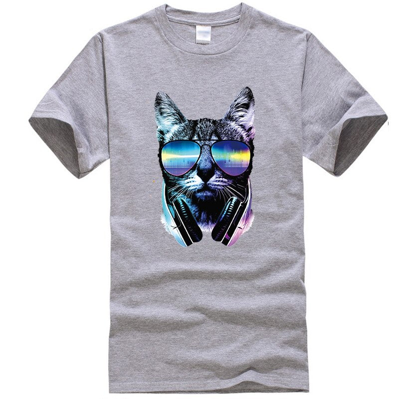 Men Tops fashion hiphop short sleeve music cat printed men T shirt funny cool summer crewneck mens T shirt