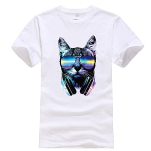 Men Tops fashion hiphop short sleeve music cat printed men T shirt funny cool summer crewneck mens T shirt