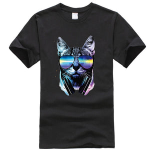 Men Tops fashion hiphop short sleeve music cat printed men T shirt funny cool summer crewneck mens T shirt