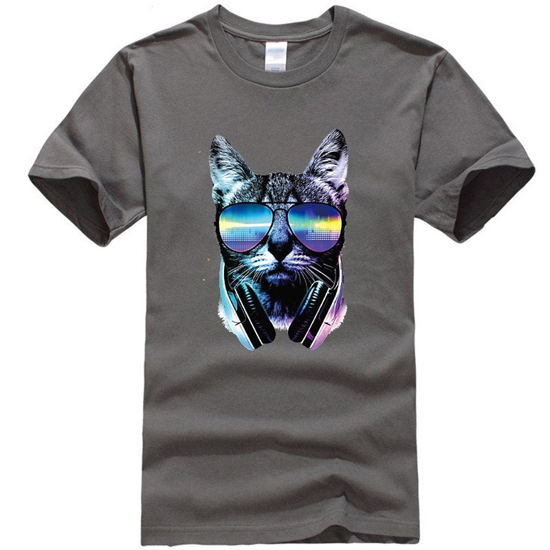 Men Tops fashion hiphop short sleeve music cat printed men T shirt funny cool summer crewneck mens T shirt