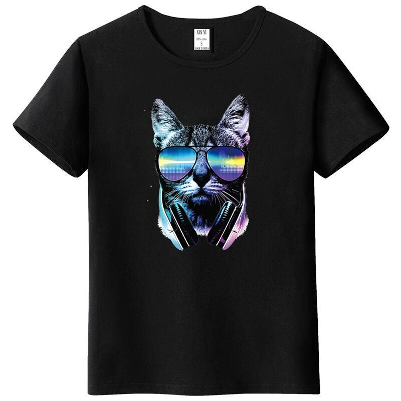 Men Tops fashion hiphop short sleeve music cat printed men T shirt funny cool summer crewneck mens T shirt